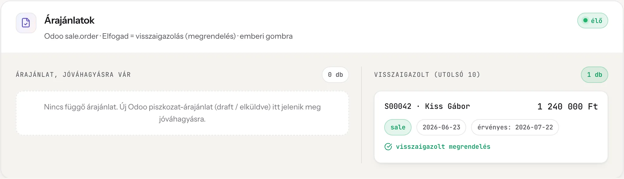 Pénzügy modul: árajánlatok és megrendelések a cockpitban